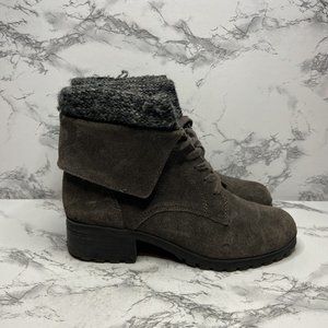 Lucky Brand Heylie Combat Boot Womens 7.5 Gray Suede Outdoor Lace Up Casual Shoe